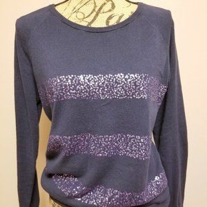 Cozy layerable navy sweater with rose sequin nautical stripes